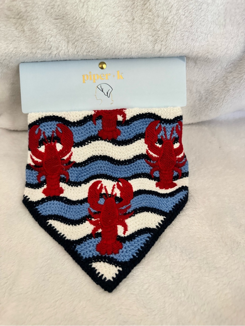 Piper Knit Lobster Bandana Bib in Red, Blue, White